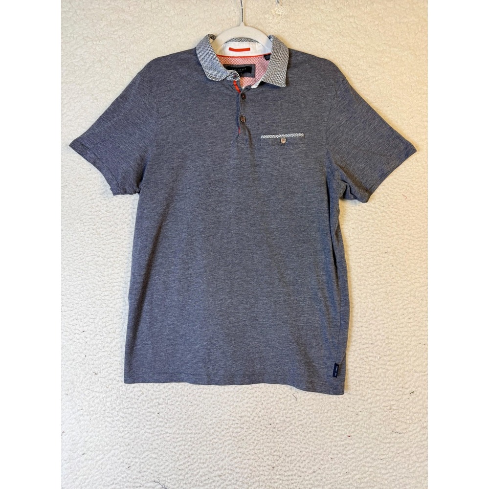 Ted Baker Polo Shirt Mens 5/L Blue Short Sleeve Pocket Collared 100% Cotton